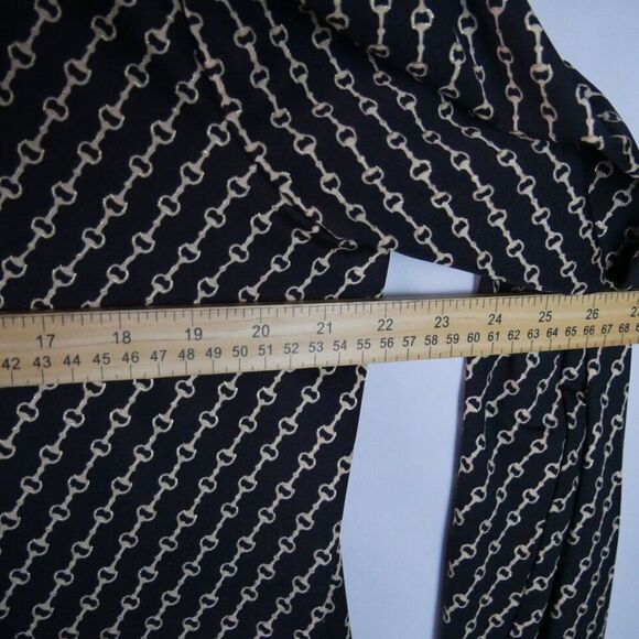 Diane Gilman Women's Size Large Blouse Button Down Black Golden Chain Print - Picture 9 of 12